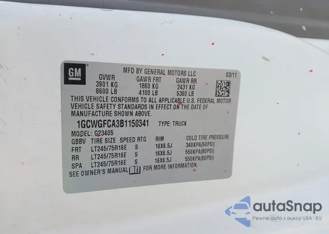 2011 Chevrolet Express G2500 Work Van from USA, damaged, VIN 1GCWGFCA3B1150341